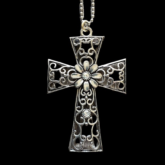 Jewelry - 3” Silver Transparent Cross with Crystals